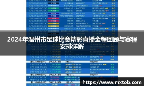 2024年温州市足球比赛精彩直播全程回顾与赛程安排详解