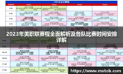 2023年美职联赛程全面解析及各队比赛时间安排详解